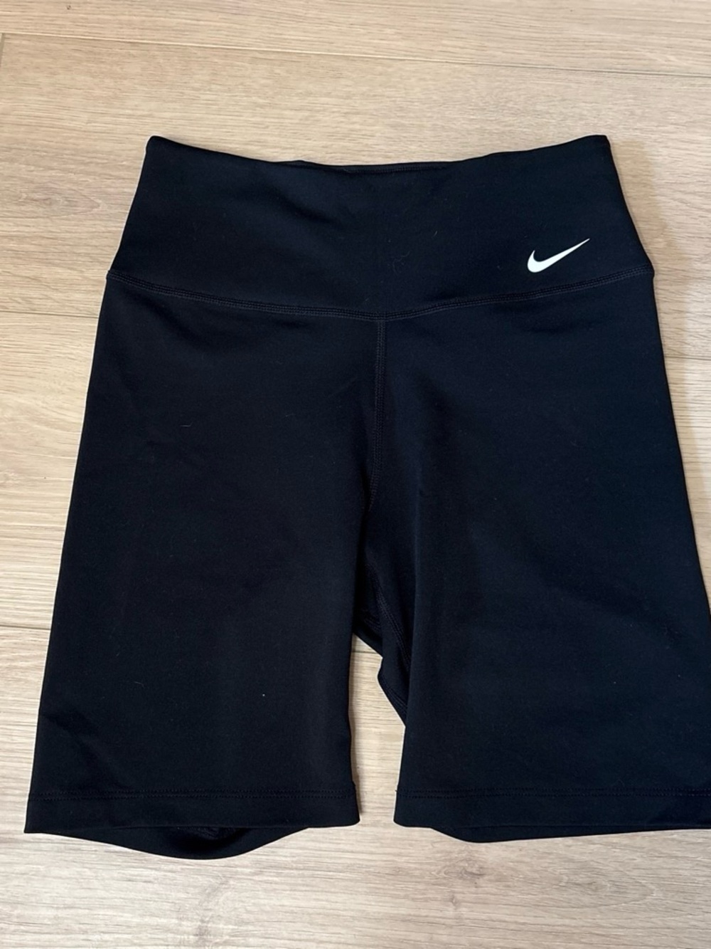 Nike Black High-Waist Athletic Bike Shorts with White Swoosh